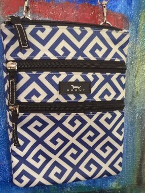 Scout Sally Go Lightly crossbody bag featuring navy blue & white geometric Print
